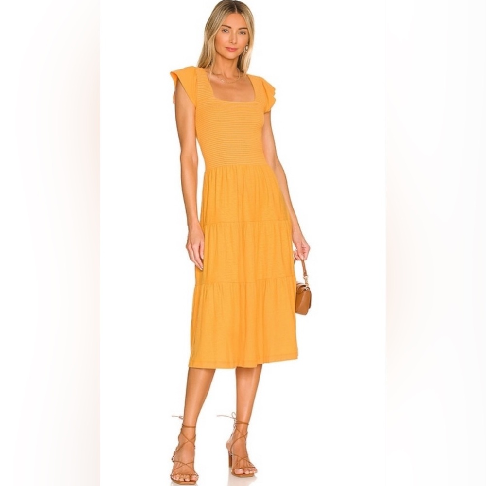 NATION LTD. Josie‎ Square Neck Smocked Bodice Tiered Midi Dress Mango Size Large